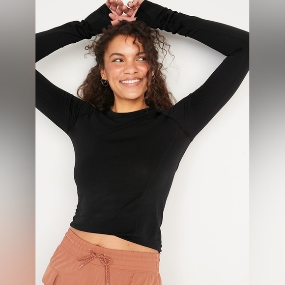 Old Navy Seamless Black Active Workout Top Long Sleeve Wicking Activewear XXL 2X - Picture 2 of 6